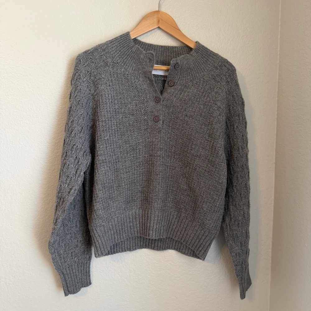 NWT, Self Contrast x Anthropologie Knit Textured Henley Gray Sweater, Large